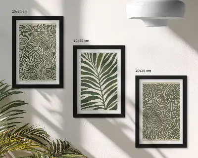 3-piece abstract wall art set with leaves and wavy shapes