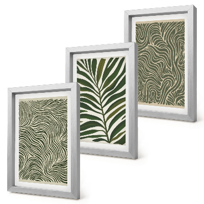 3-piece wall art set Abstract patterns with leaves and wavy shapes