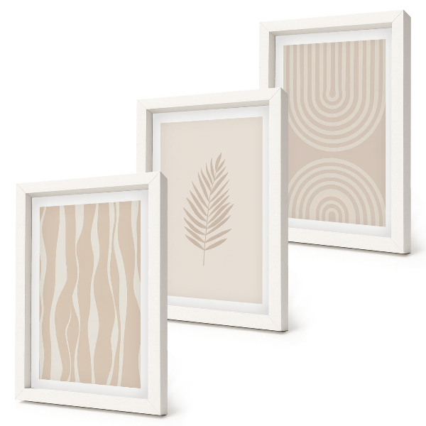 Framed triptych Patterns in shades of beige with plant motifs