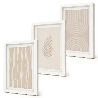 Framed triptych with botanical patterns in shades of beige