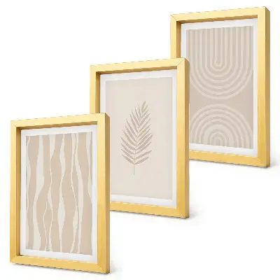 Framed triptych with botanical patterns in shades of beige