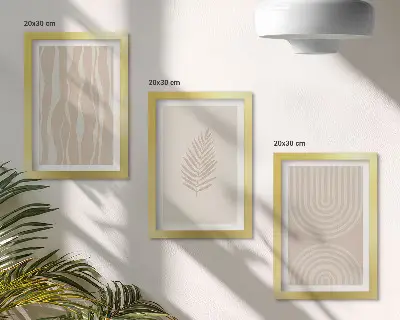 Framed triptych with botanical patterns in shades of beige