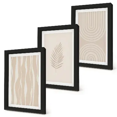 Framed triptych with botanical patterns in shades of beige