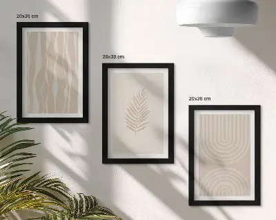 Framed triptych with botanical patterns in shades of beige