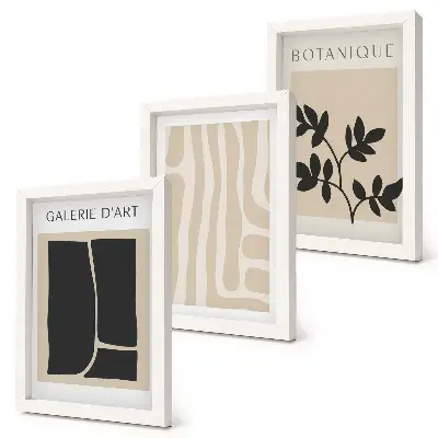 Photo frame gallery wall set with abstract shapes and plant motifs in neutral tones