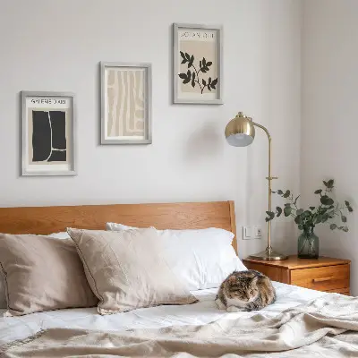 Photo frame gallery wall set with abstract shapes and plant motifs in neutral tones