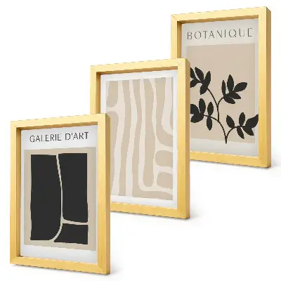 Photo frame gallery wall set with abstract shapes and plant motifs in neutral tones