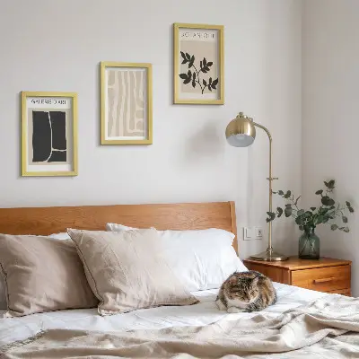 Photo frame gallery wall set with abstract shapes and plant motifs in neutral tones