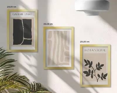 Photo frame gallery wall set with abstract shapes and plant motifs in neutral tones