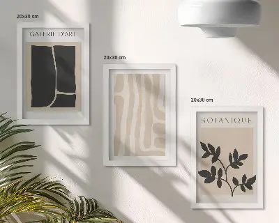 Photo frame gallery wall set with abstract shapes and plant motifs in neutral tones