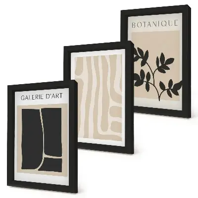 Photo frame gallery wall set with abstract shapes and plant motifs in neutral tones