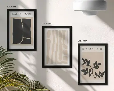 Photo frame gallery wall set with abstract shapes and plant motifs in neutral tones