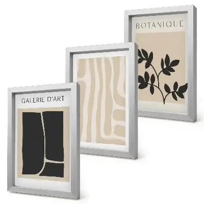 Photo frame gallery wall set with abstract shapes and plant motifs in neutral tones