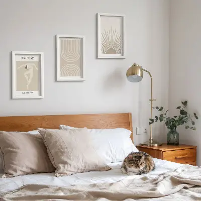 Photo frame wall with fashionable boho abstract pastel posters