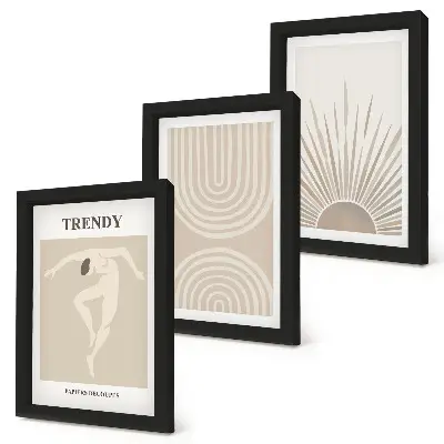 Photo frame wall with fashionable boho abstract pastel posters