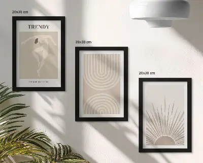 Photo frame wall with fashionable boho abstract pastel posters