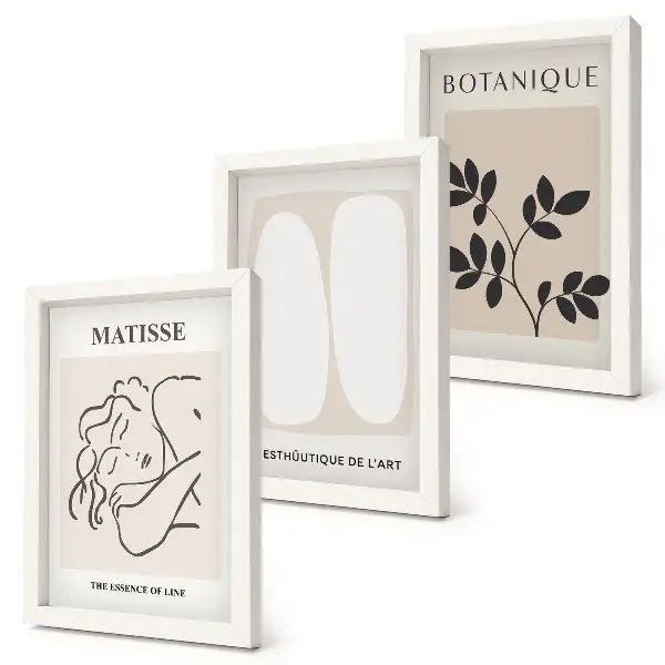 Matisse inspired minimalist plant motif paintings framed triptych set