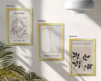 Matisse inspired minimalist plant motif paintings framed triptych set