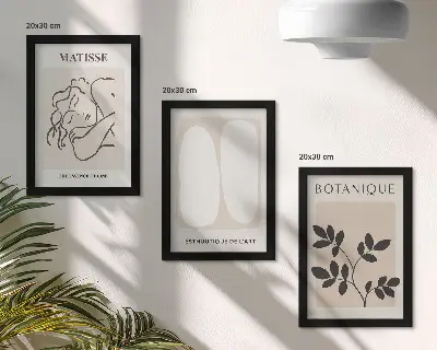 Matisse inspired minimalist plant motif paintings framed triptych set