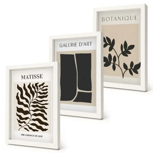 3-piece wall art set with minimalist plant and abstract patterns