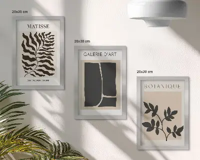 3-piece wall art set with minimalist plant and abstract patterns