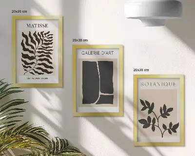 3-piece wall art set with minimalist plant and abstract patterns