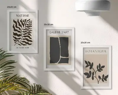 3-piece wall art set with minimalist plant and abstract patterns