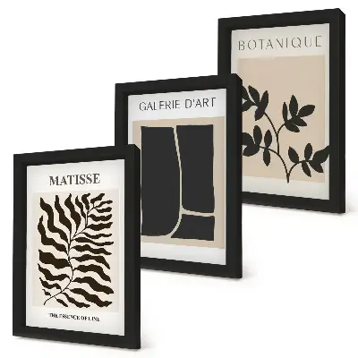 3-piece wall art set with minimalist plant and abstract patterns