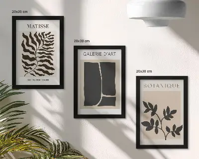 3-piece wall art set with minimalist plant and abstract patterns