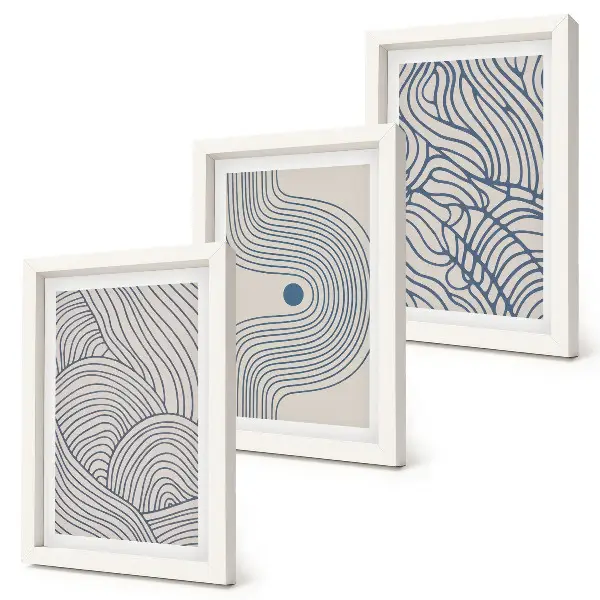 Photo frame wall with abstract decorative wavy lines