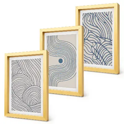 Photo frame wall with abstract decorative wavy lines