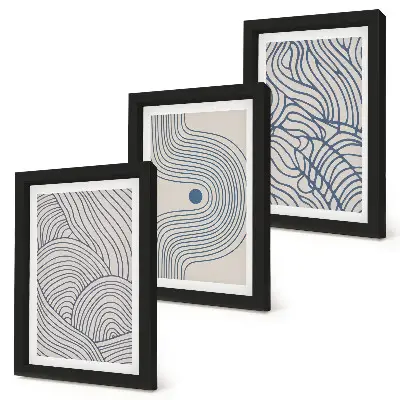 Photo frame wall with abstract decorative wavy lines