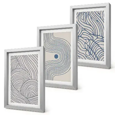 Photo frame wall with abstract decorative wavy lines