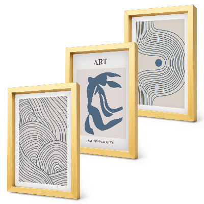 Framed triptych Abstract patterns of lines and shapes in shades of blue