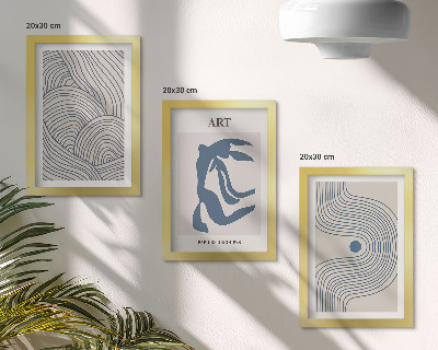 Framed triptych Abstract patterns of lines and shapes in shades of blue
