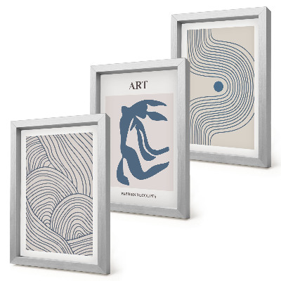 Framed triptych Abstract patterns of lines and shapes in shades of blue