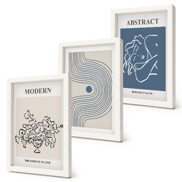 3-piece wall art set Flowers lines and abstract shapes posters