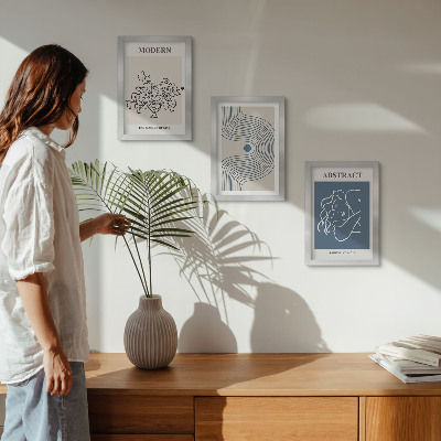 3-piece wall art set Flowers lines and abstract shapes posters