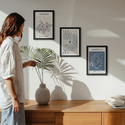 3-piece wall art set Flowers lines and abstract shapes posters
