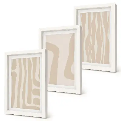 Photo frame wall with abstract patterns and minimalist boho shaped art