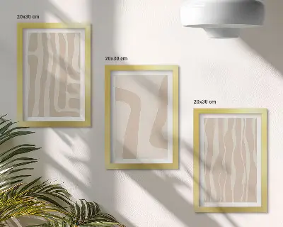 Photo frame wall with abstract patterns and minimalist boho shaped art