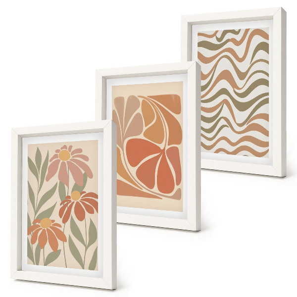 Framed triptych Pastel flowers and abstract patterns