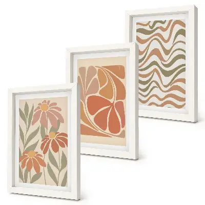 Pastel flowers and abstract patterns framed triptych