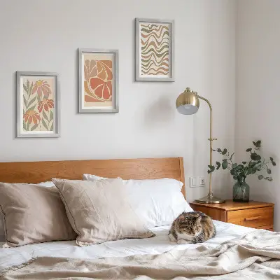 Pastel flowers and abstract patterns framed triptych