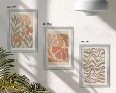 Pastel flowers and abstract patterns framed triptych