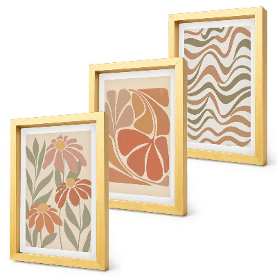Framed triptych Pastel flowers and abstract patterns