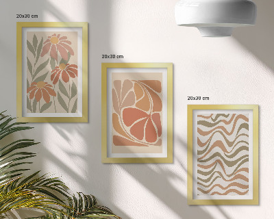 Framed triptych Pastel flowers and abstract patterns