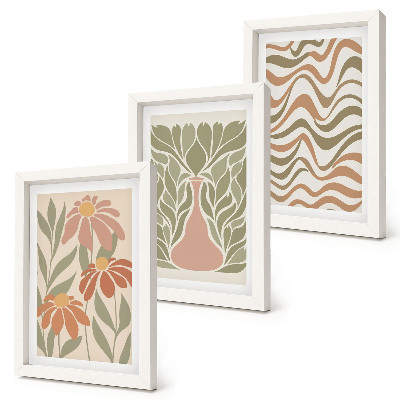 3-piece wall art set Pastel floral illustrations wavy abstract