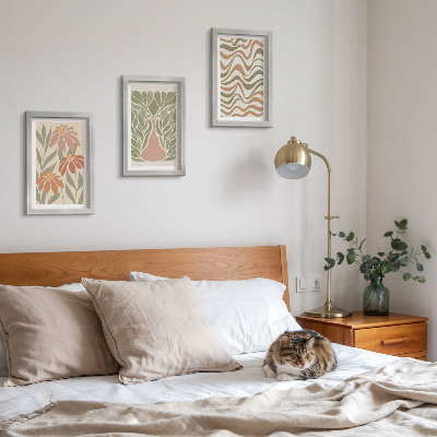 3-piece wall art set Pastel floral illustrations wavy abstract