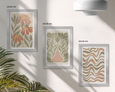 3-piece wall art set Pastel floral illustrations wavy abstract